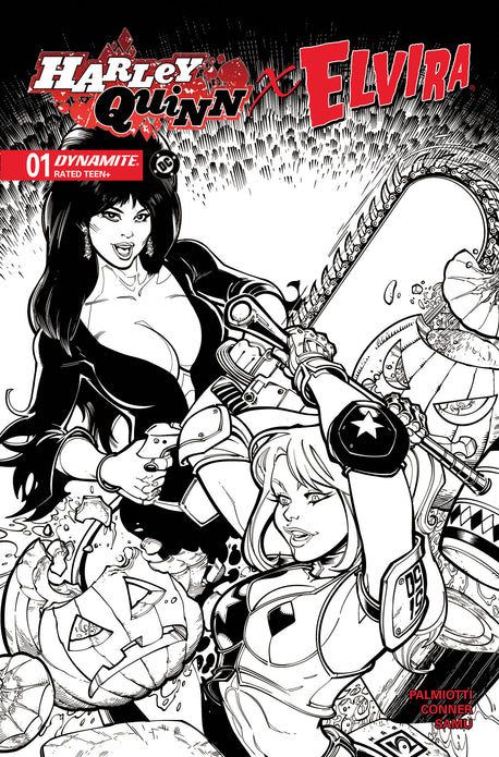 HARLEY QUINN X ELVIRA #1 CVR O INC 1:10 CHAD HARDIN LINE ART VAR
