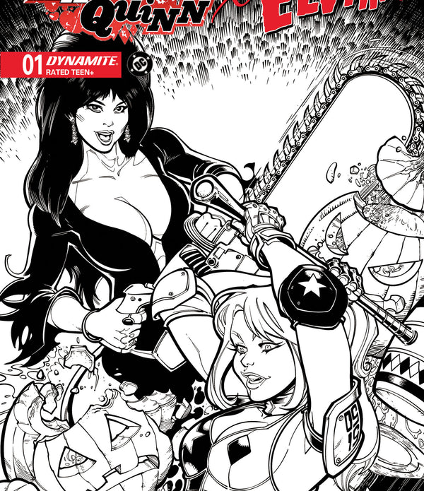 HARLEY QUINN X ELVIRA #1 CVR O INC 1:10 CHAD HARDIN LINE ART VAR